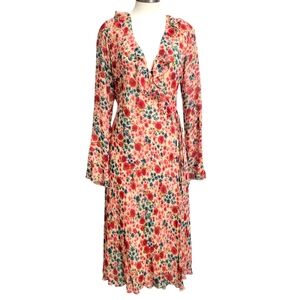 Chelsea & Violet Pink Wrap Long Sleeve 100% Silk Sundress Size S
